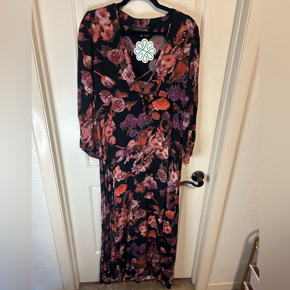 Shop Hopes Catch Me Floral My Kind of Night Maxi Dress With Double Front Slit